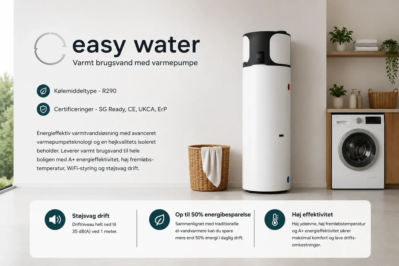 ThermRev Easy Water – brugsvandsvarmepumpe med R290: støjsvag drift ned til 35 dB(A), op til 50% energibesparelse og A+ energieffektivitet